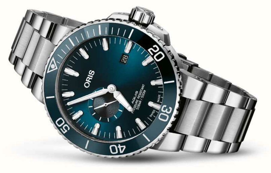 Men'S ORIS | Oris Aquis Small-Second Date Automatic (45.5Mm) Blue Dial / Stainless Steel Bracelet