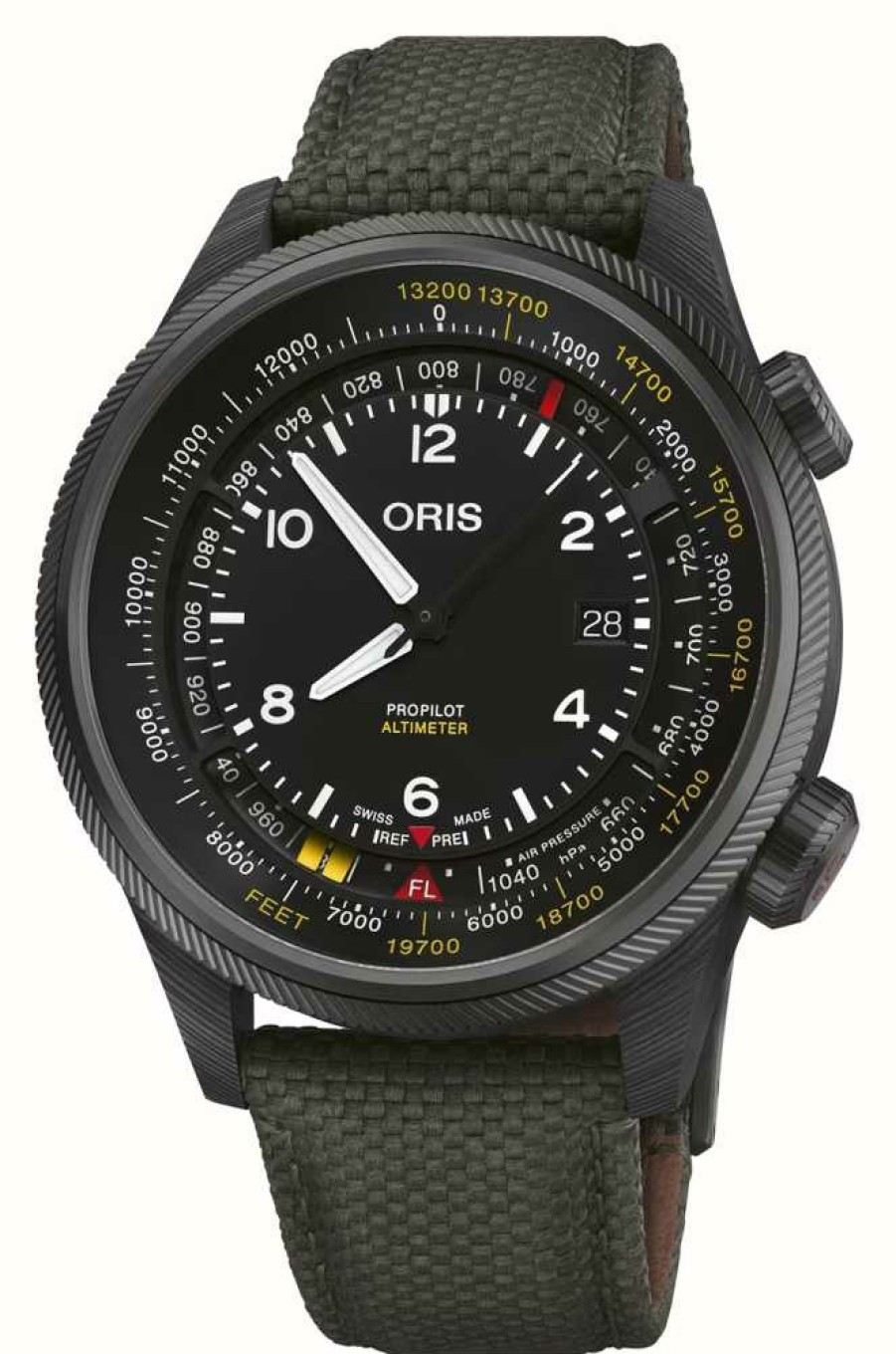 Men'S ORIS | Oris Propilot Altimeter - Feet Scale (47Mm) Black Dial / Black Textile Strap