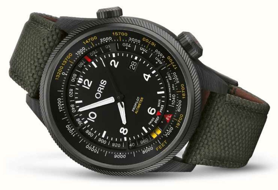 Men'S ORIS | Oris Propilot Altimeter - Feet Scale (47Mm) Black Dial / Black Textile Strap