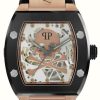 Men'S Philipp Plein | Philipp Plein The $Keleton High-Conic Automatic Rose-Gold / Black Strap