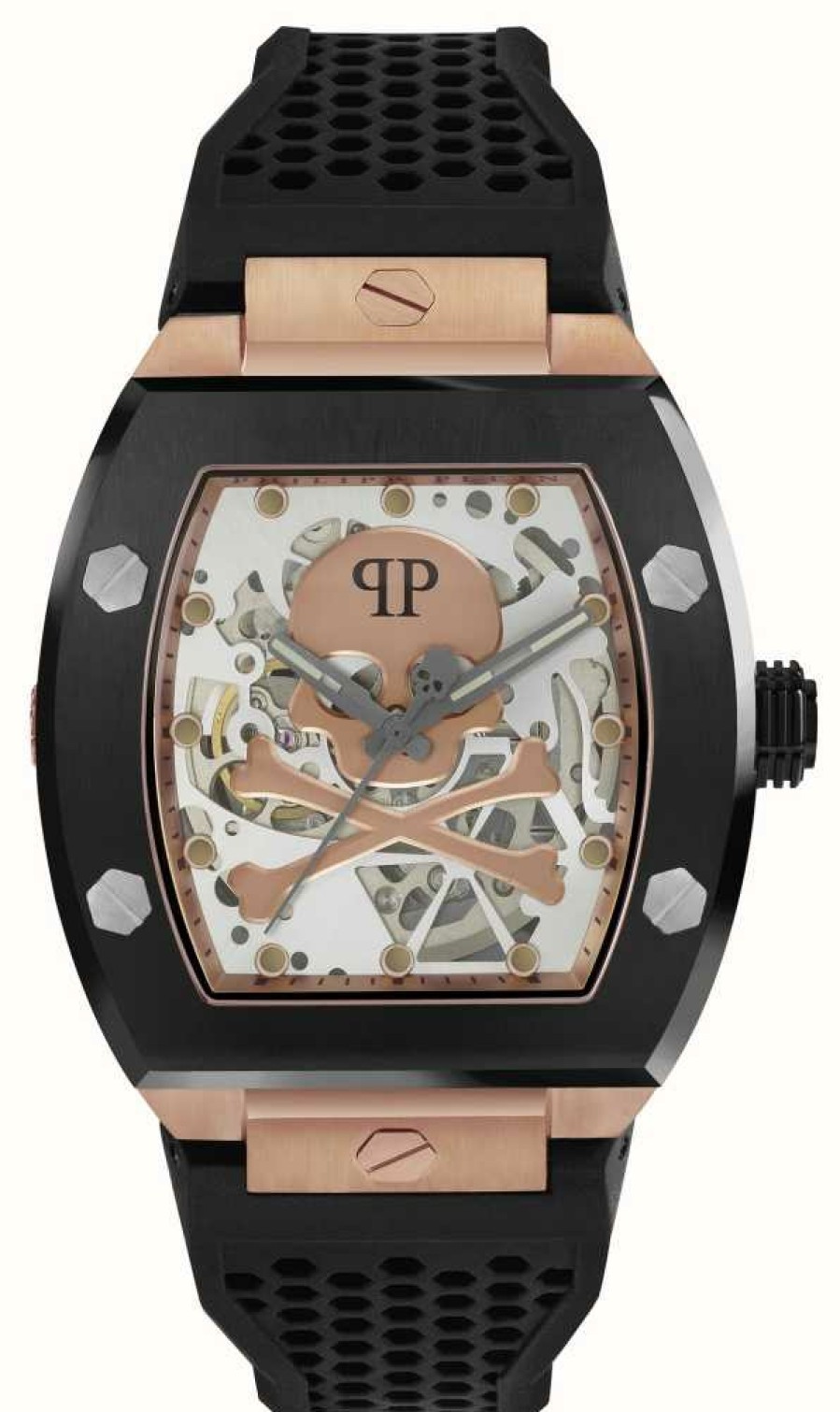 Men'S Philipp Plein | Philipp Plein The $Keleton High-Conic Automatic Rose-Gold / Black Strap