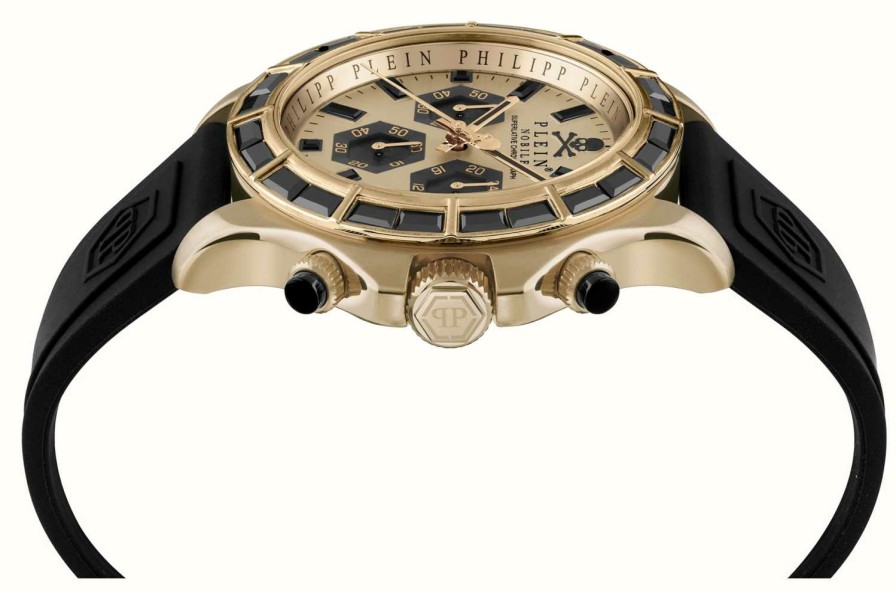 Men'S Philipp Plein | Philipp Plein Nobile Racing Superlatice Chrono Street Couture / Gold Dial Black Strap