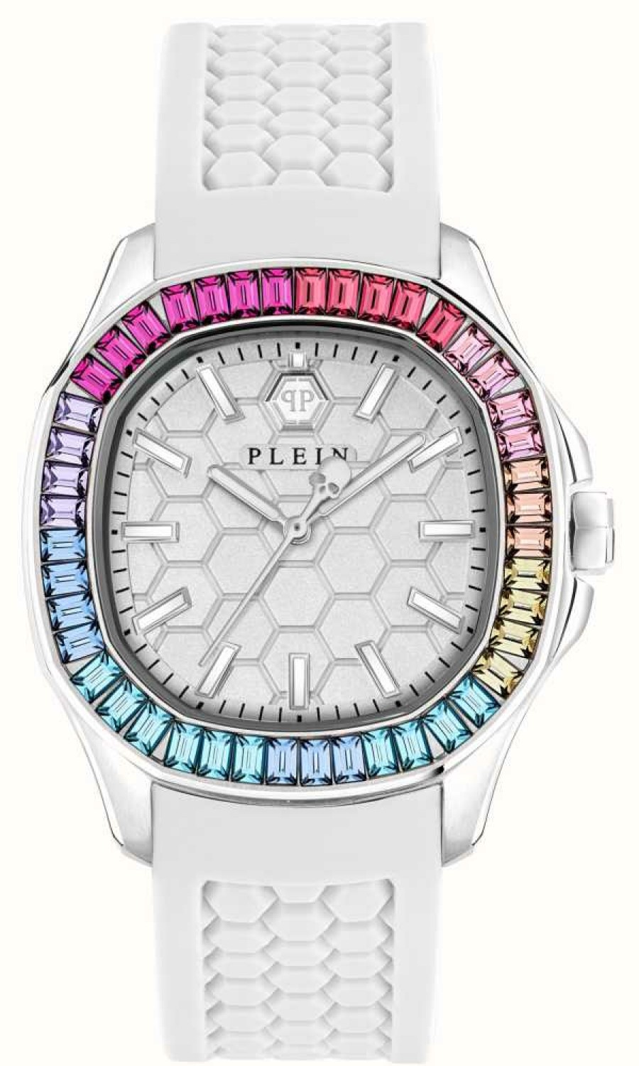 Women'S Philipp Plein | Philipp Plein Spectre Lady High-Iconic / Silver Dial White Strap