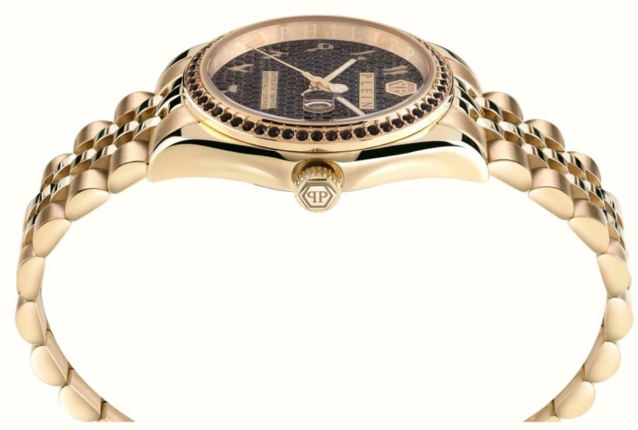 Women'S Philipp Plein | Philipp Plein Date Superlative Street Couture / Black Dial Gold Pvd Steel