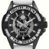 Men'S Philipp Plein | Philipp Plein The $Kull Carbon Fiber High-Conic / Grey Dial White Strap