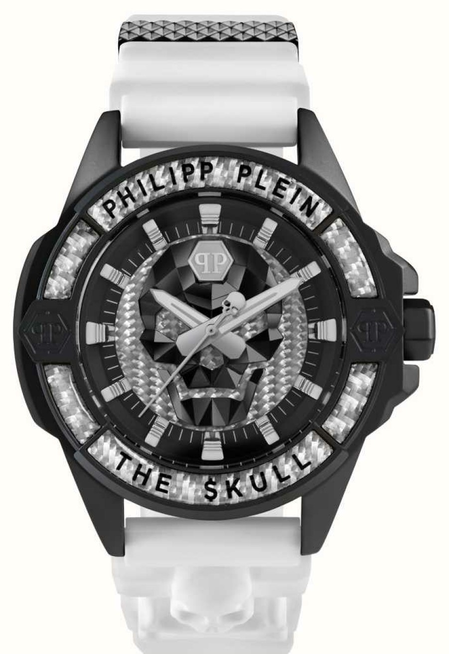 Men'S Philipp Plein | Philipp Plein The $Kull Carbon Fiber High-Conic / Grey Dial White Strap