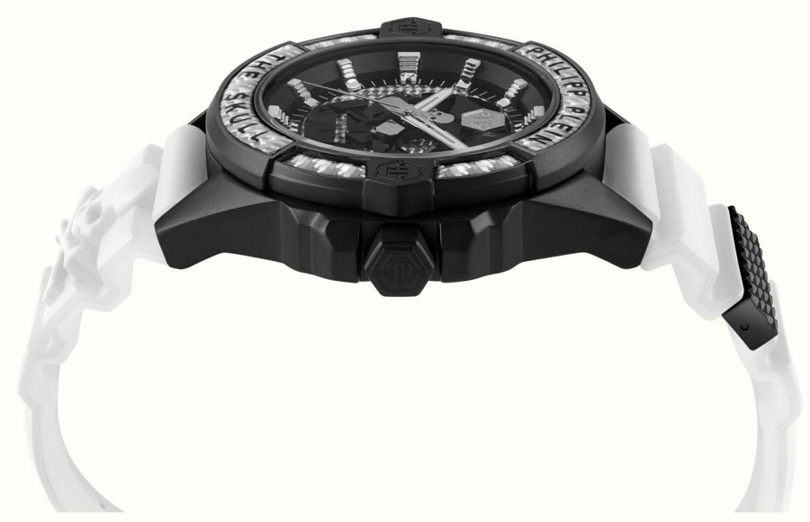 Men'S Philipp Plein | Philipp Plein The $Kull Carbon Fiber High-Conic / Grey Dial White Strap