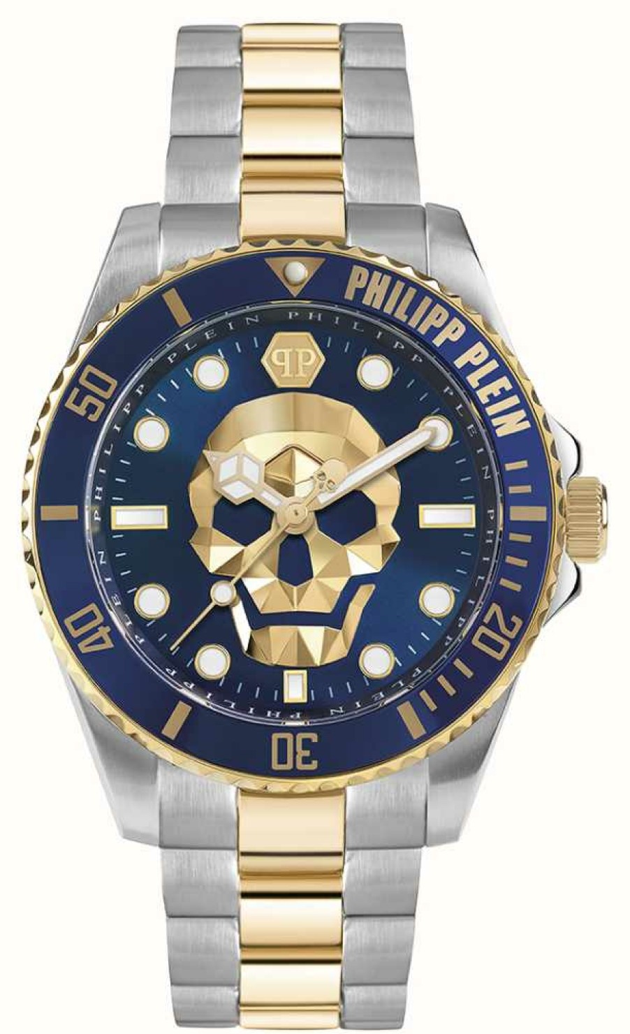 Men'S Philipp Plein | Philipp Plein The $Kull Diver High-Conic / Blue Dial Two Tone Steel