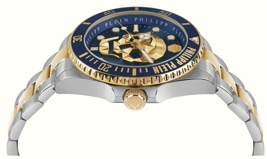 Men'S Philipp Plein | Philipp Plein The $Kull Diver High-Conic / Blue Dial Two Tone Steel