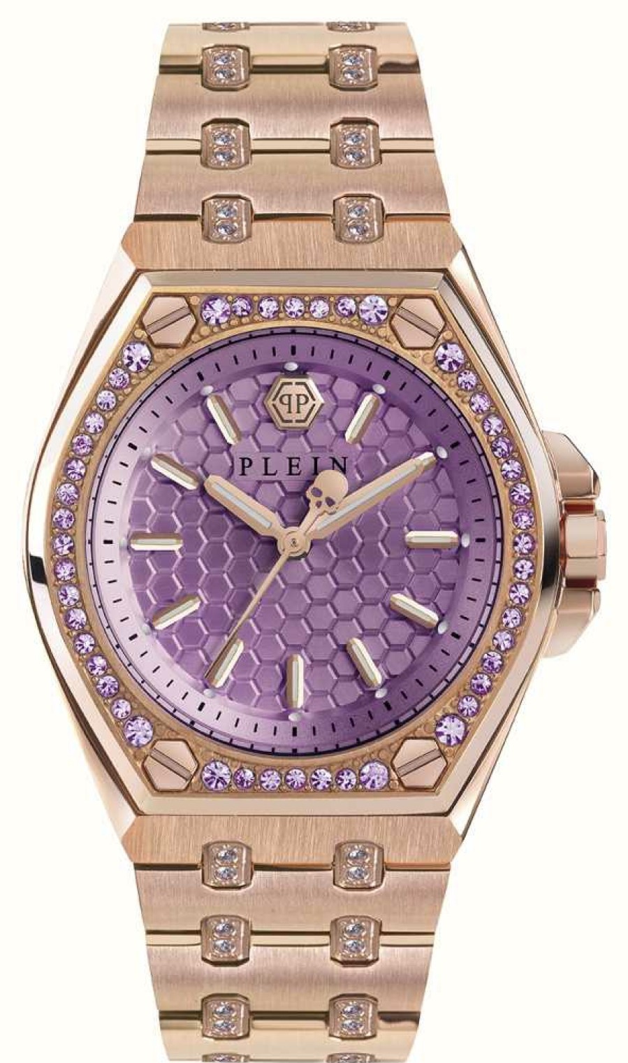 Women'S Philipp Plein | Philipp Plein Plein Extreme Lady Hyper $Port / Purple Dial Rose Gold Pvd Steel