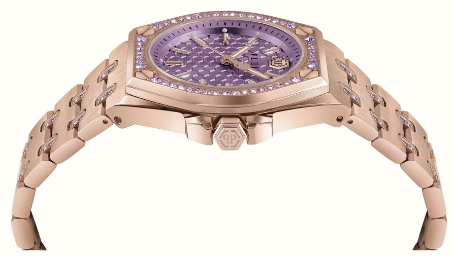 Women'S Philipp Plein | Philipp Plein Plein Extreme Lady Hyper $Port / Purple Dial Rose Gold Pvd Steel