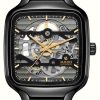 Men'S RADO | Rado True Square Automatic Skeleton (38Mm) Black Dial / Black High-Tech Ceramic Bracelet