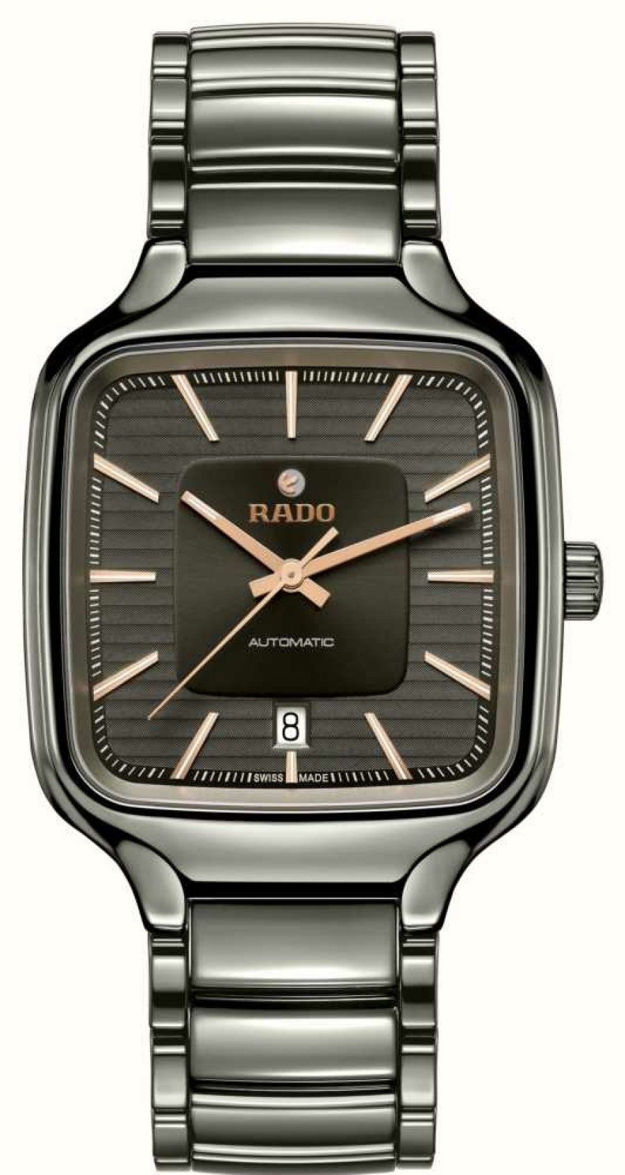 Men'S RADO | Rado True Square Automatic (38Mm) Grey Dial / Black Plasma High-Tech Ceramic Bracelet