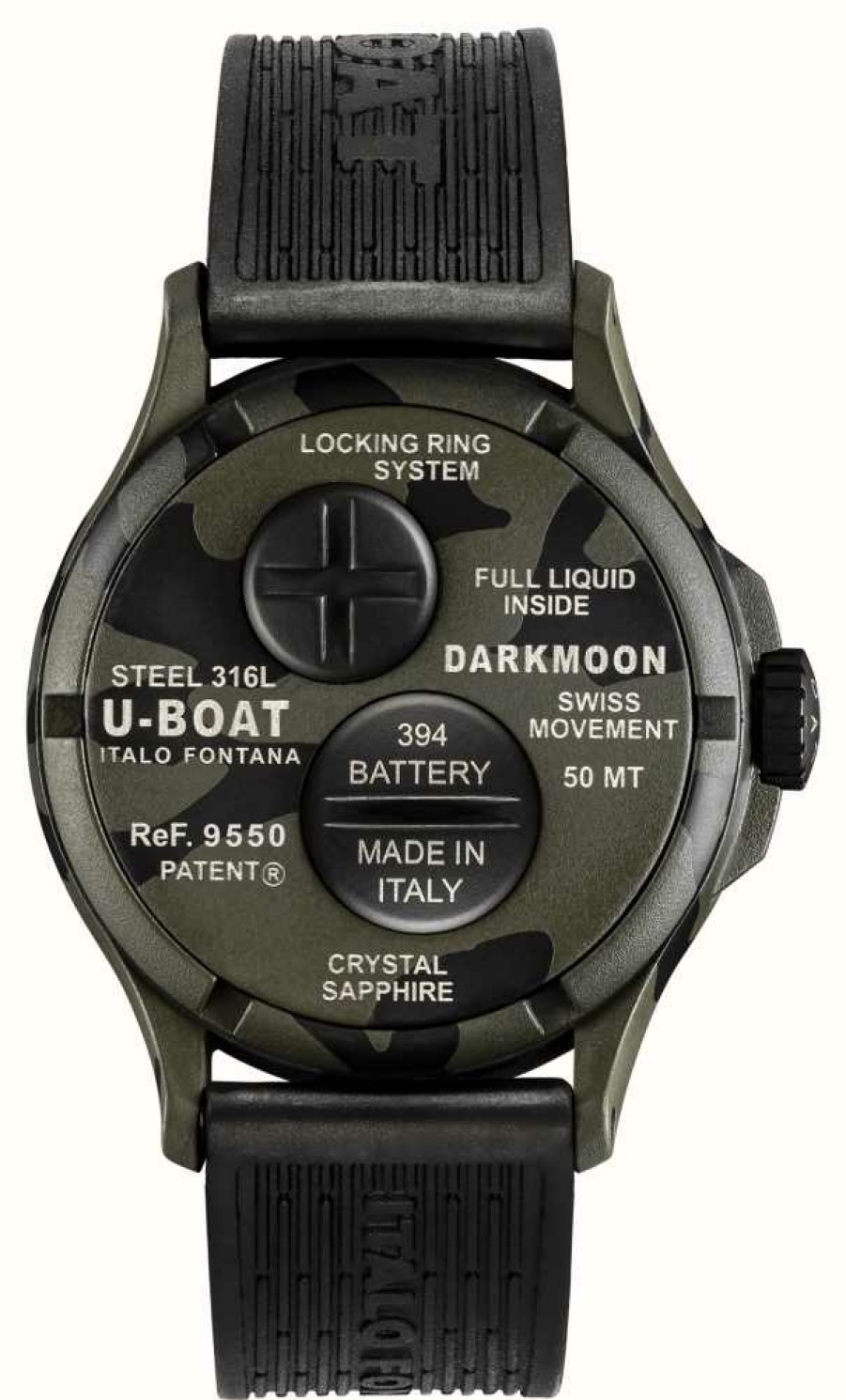 Men'S U-Boat | U-Boat Darkmoon (44Mm) Camouflage Grey Curve / Black Silicone