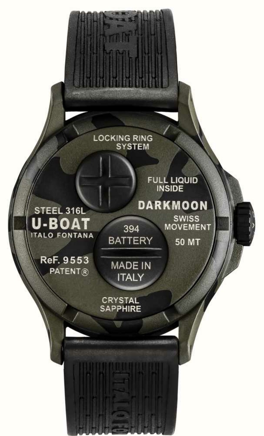 Men'S U-Boat | U-Boat Darkmoon (44Mm) Camouflage Black Curve / Black Silicone