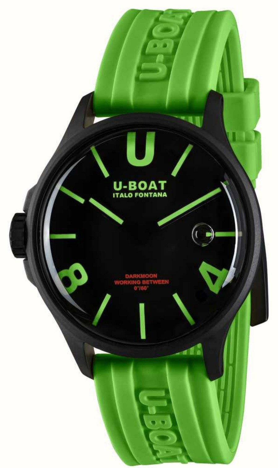 Men'S U-Boat | U-Boat Darkmoon (44Mm) Pvd Black Green Curve / Green Silicone