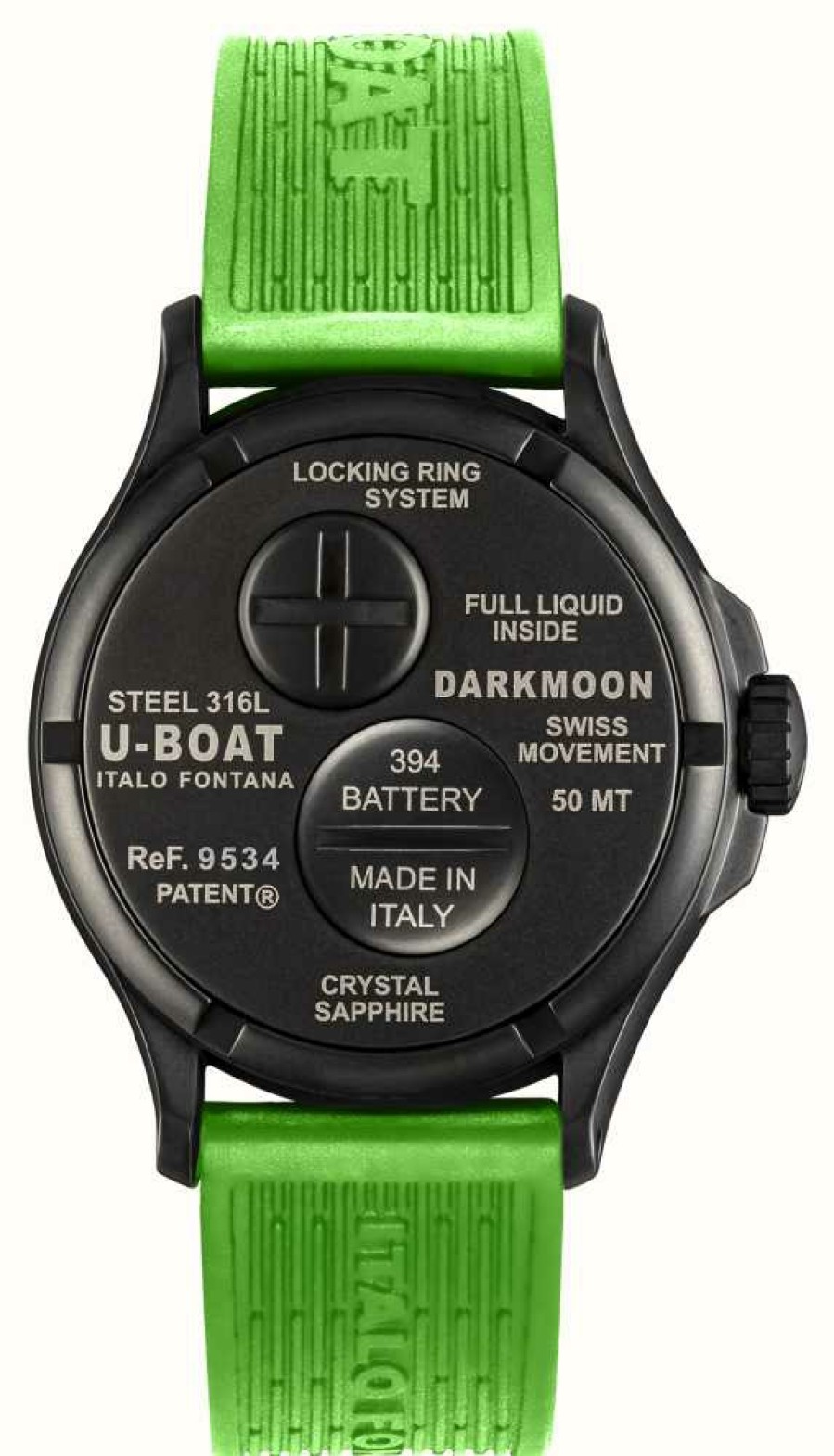 Men'S U-Boat | U-Boat Darkmoon (44Mm) Pvd Black Green Curve / Green Silicone