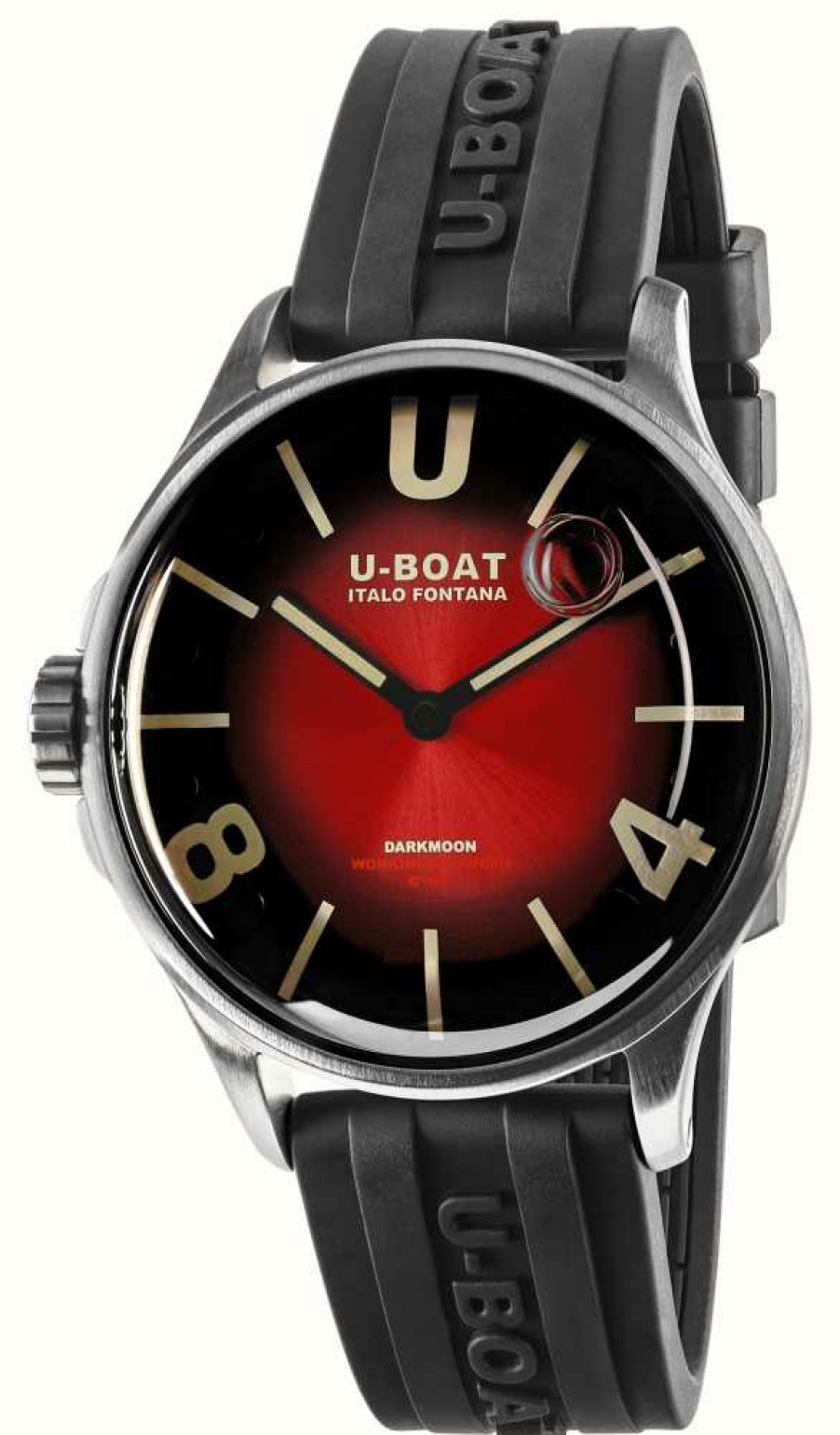 Men'S U-Boat | U-Boat Darkmoon (40Mm) Red Ss Soleil / Black Silicone