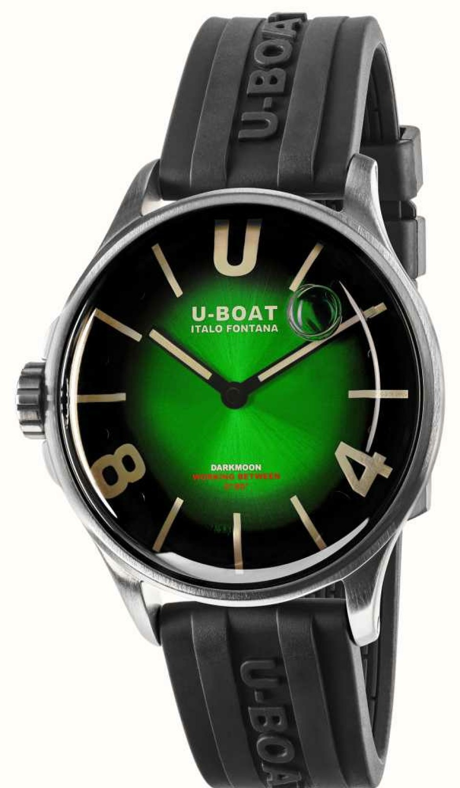 Men'S U-Boat | U-Boat Darkmoon (40Mm) Green Ss Soleil / Black Silicone