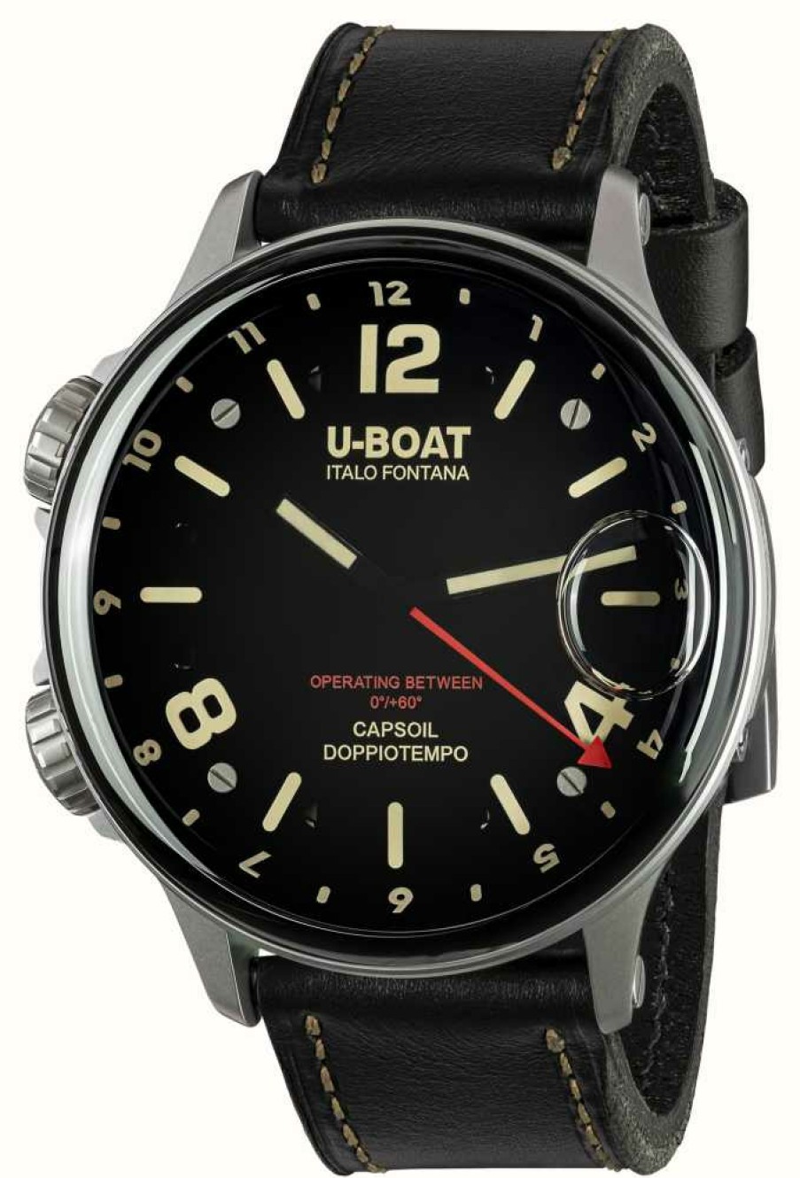 Men'S U-Boat | U-Boat Capsoil Doppiotempo (55Mm) Beige Rehaut Ss Black / Black Leather