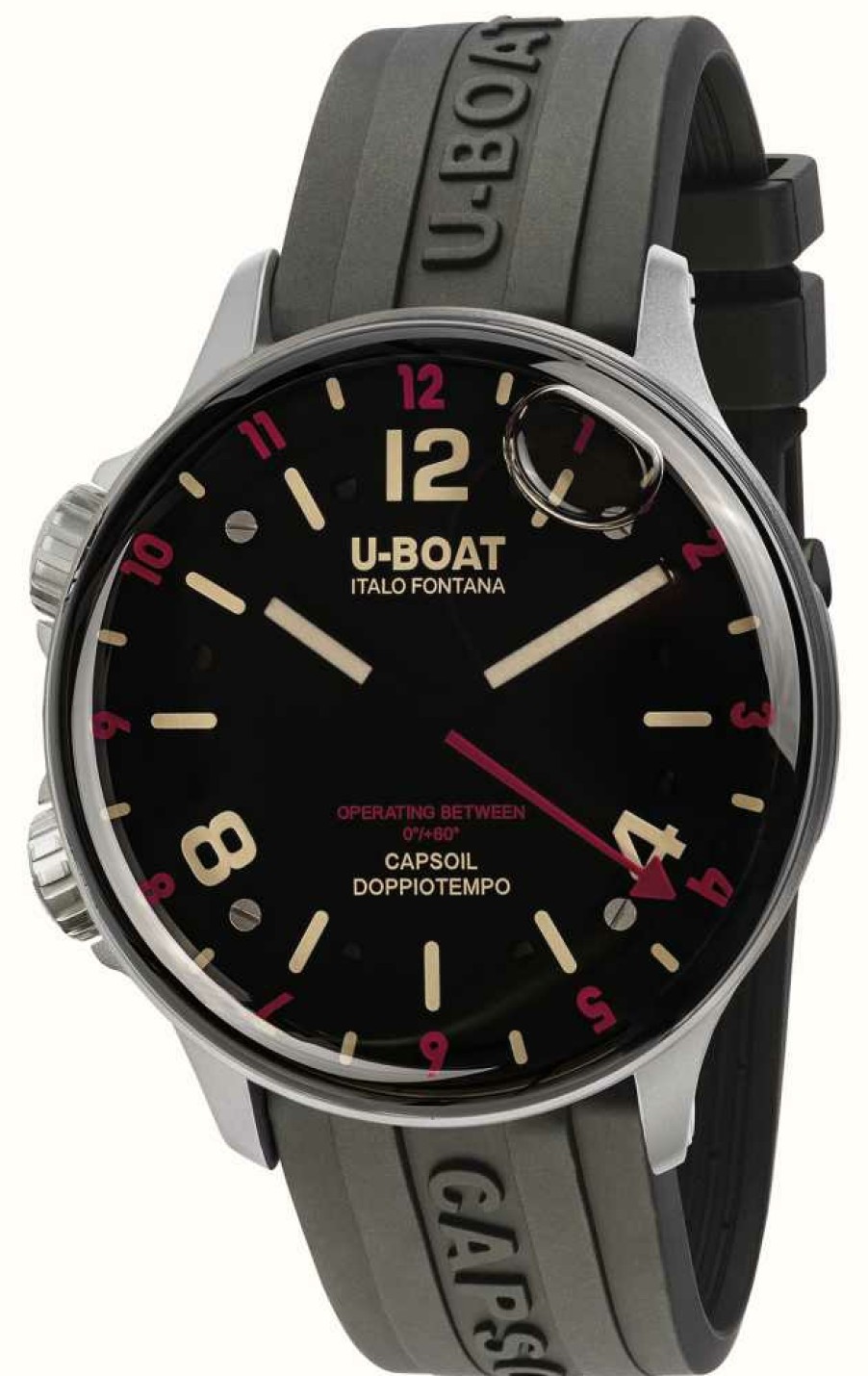 Men'S U-Boat | U-Boat Capsoil Doppiotempo (45Mm) Ss Red Rehaut Black Rubber Strap