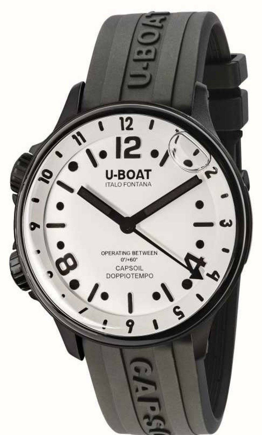 Men'S U-Boat | U-Boat Capsoil Doppiotempo Dlc White Dial / Black Rubber Strap