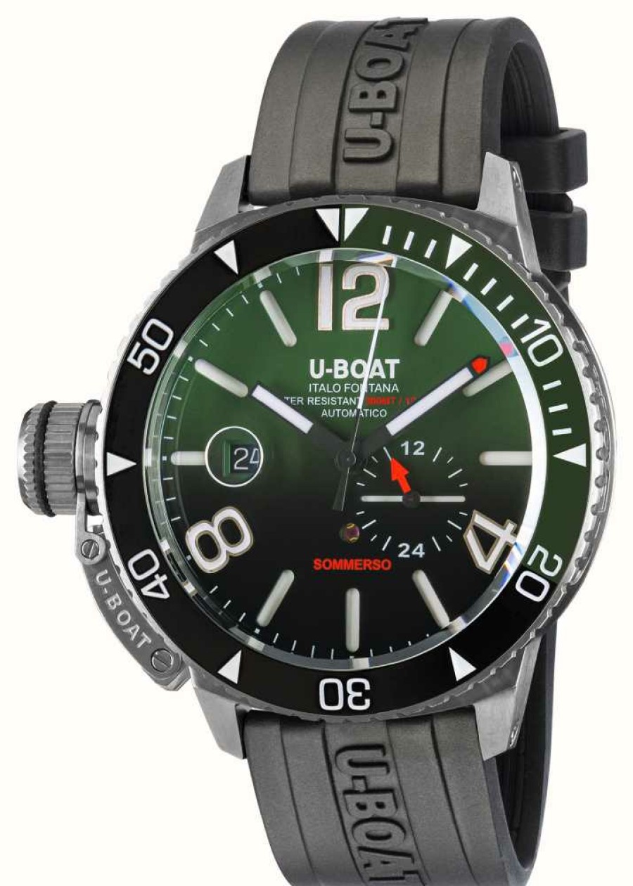 Men'S U-Boat | U-Boat Sommerso Ghiera Ceramica (46Mm) Green / Black Silicone