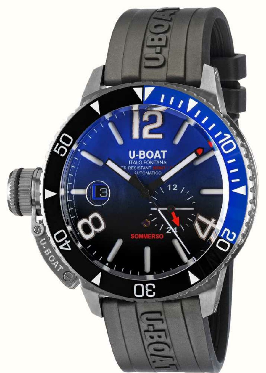 Men'S U-Boat | U-Boat Sommerso Ghiera Ceramica (46Mm) Blue / Black Silicone