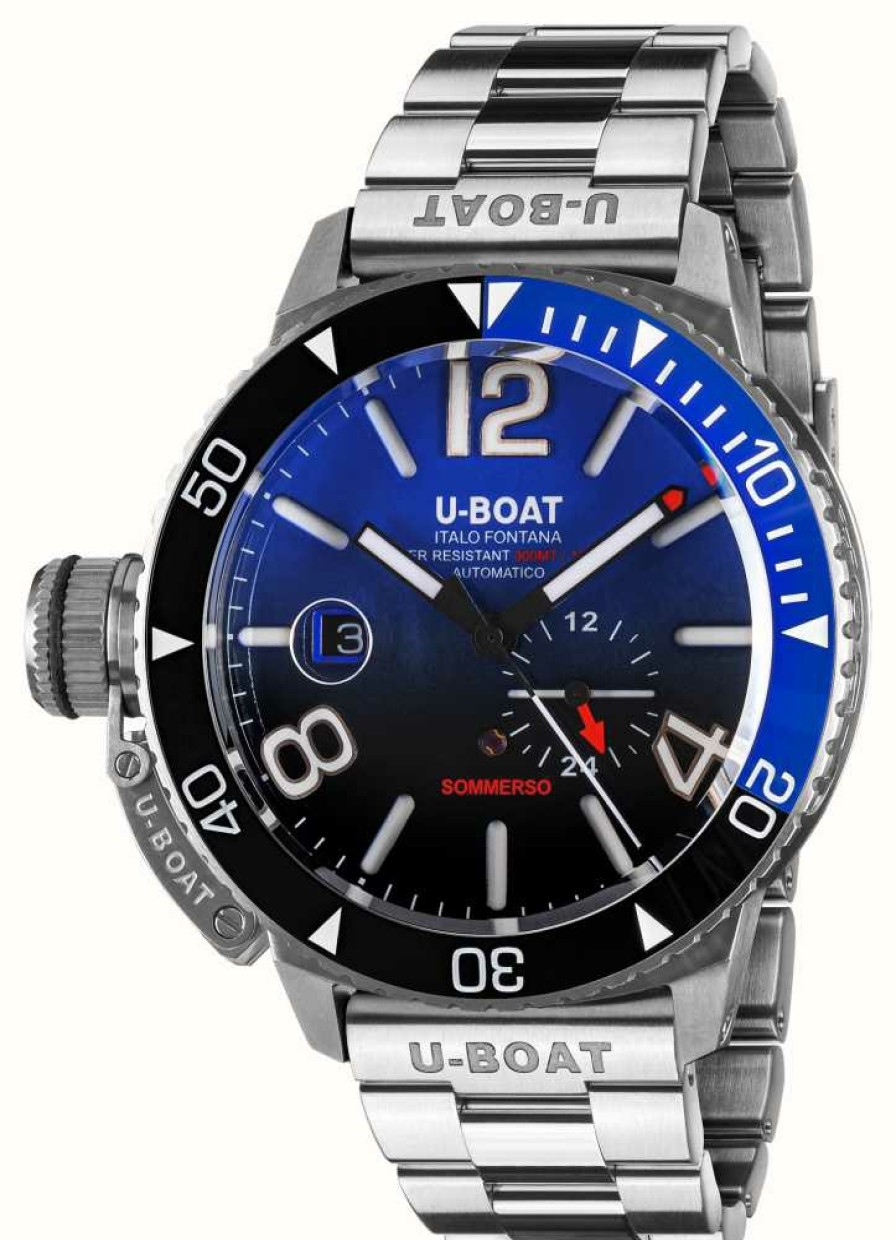 Men'S U-Boat | U-Boat Sommerso Ghiera Ceramica (46Mm) Blue / Stainless Steel