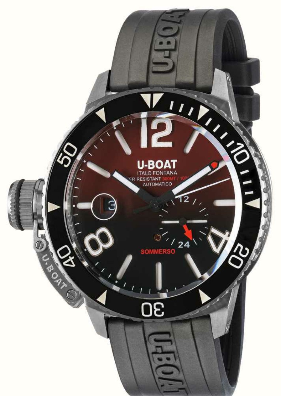 Men'S U-Boat | U-Boat Sommerso Ghiera Ceramica (46Mm) Red / Black Silicone