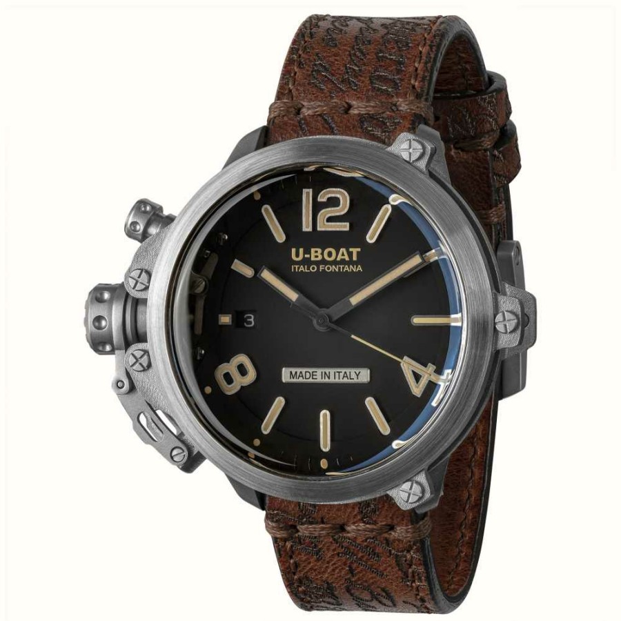 Men'S U-Boat | U-Boat Capsule (50Mm) Ss Bk Beige Limited Edition Black / Brown Leather