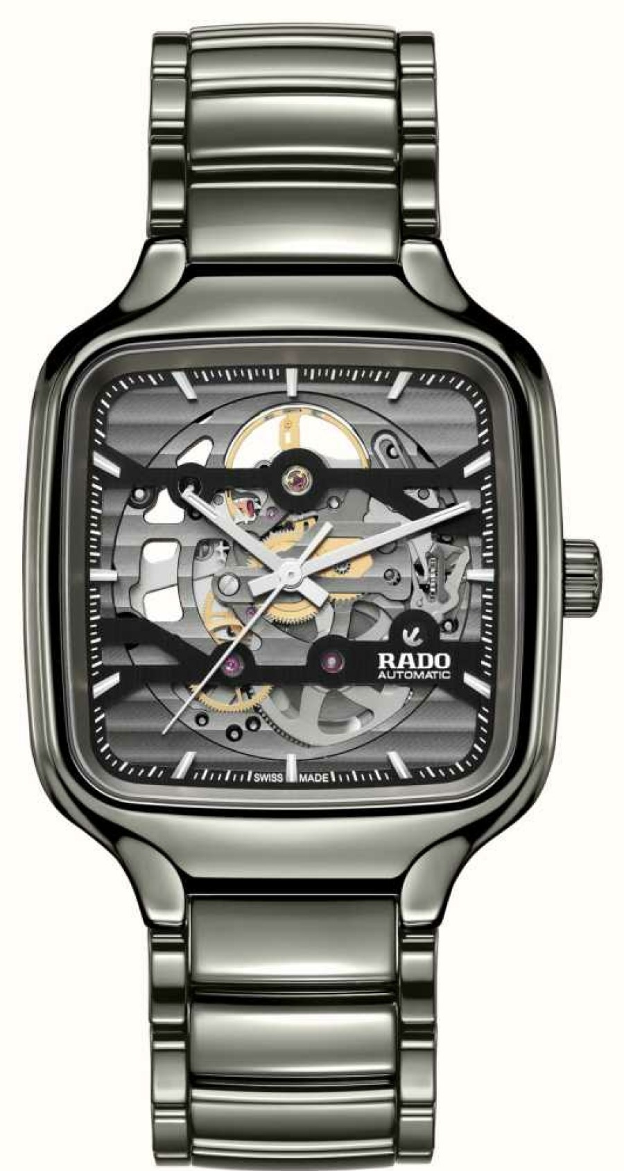 Men'S RADO | Rado True Square Automatic Skeleton (38Mm) Black Dial / Black Plasma High-Tech Ceramic Bracelet