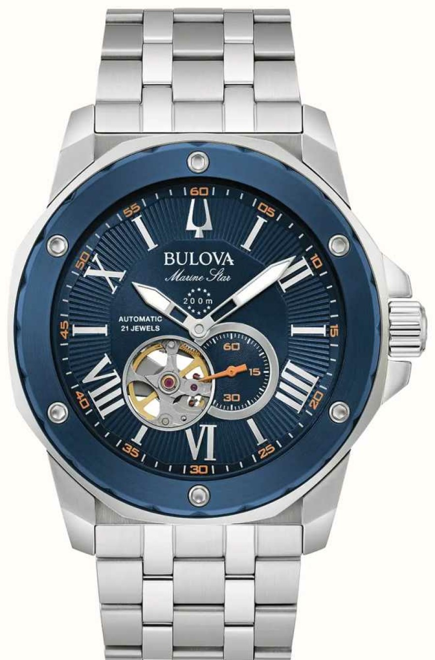 Men'S Bulova | Bulova Men'S Marine Star | Automatic | Blue Dial | Stainless Steel Bracelet