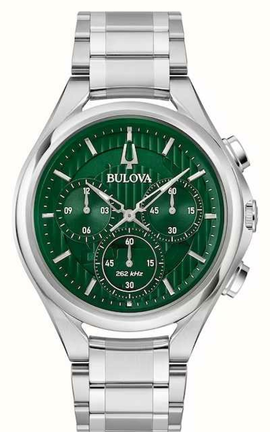 Men'S Bulova | Bulova Men'S Curv Chronograph | Green Dial | Stainless Steel Bracelet