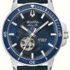 Men'S Bulova | Bulova Men'S Marine Star Automatic | Blue Dial | Blue Leather Strap