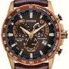 Men'S Citizen | Citizen Men'S Perpetual Chrono Radio Controlled A.T. | Eco-Drive | Brown Dial | Brown Leather Strap