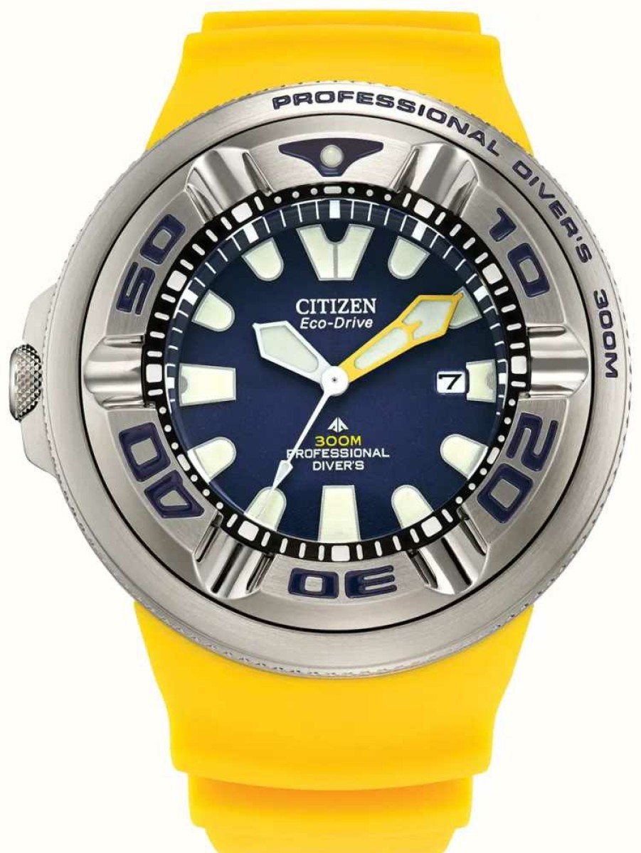 Men'S Citizen | Citizen Promaster Diver 'Ecozilla' | Eco-Drive | Blue Dial | Yellow Polyurethane Strap