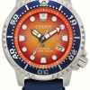 Men'S Citizen | Citizen Men'S Promaster Diver | Eco-Drive | Orange Dial | Blue Polyurethane Strap