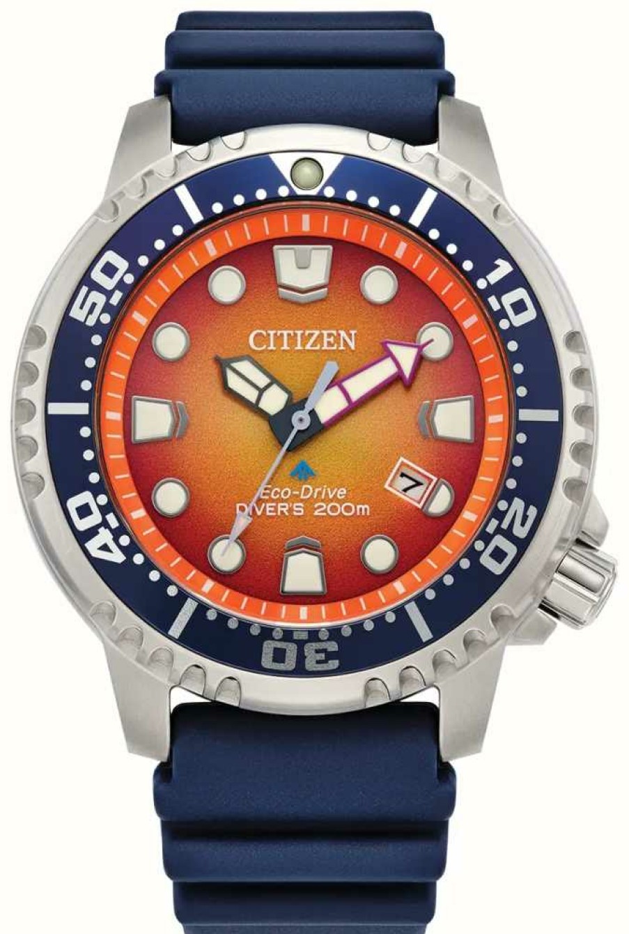 Men'S Citizen | Citizen Men'S Promaster Diver | Eco-Drive | Orange Dial | Blue Polyurethane Strap