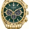 Men'S Citizen | Citizen Men'S Chronograph | Eco-Drive | Green Dial | Gold-Tone Stainless Steel Bracelet