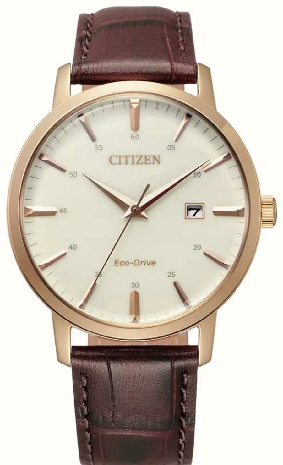 Men'S Citizen | Citizen Men'S | Eco-Drive | White Dial | Brown Leather Strap