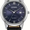 Men'S Citizen | Citizen Men'S | Eco-Drive | Blue Dial | Black Leather Strap