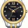 Women'S Citizen | Citizen Women'S Silhouette Diamond | Eco-Drive | Black Diamond Dial | Two-Tone Stainless Steel Bracelet