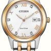 Women'S Citizen | Citizen Women'S Silhouette Crystal | White Dial | Two-Tone Stainless Steel Bracelet