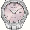 Women'S Citizen | Citizen Women'S Silhouette Crystal | Eco-Drive | Pink Dial | Crystal Stainless Steel Bracelet