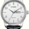 Men'S Citizen | Citizen Men'S | Eco-Drive | White Dial | Black Leather Strap