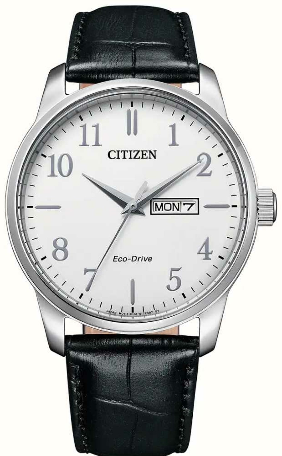 Men'S Citizen | Citizen Men'S | Eco-Drive | White Dial | Black Leather Strap