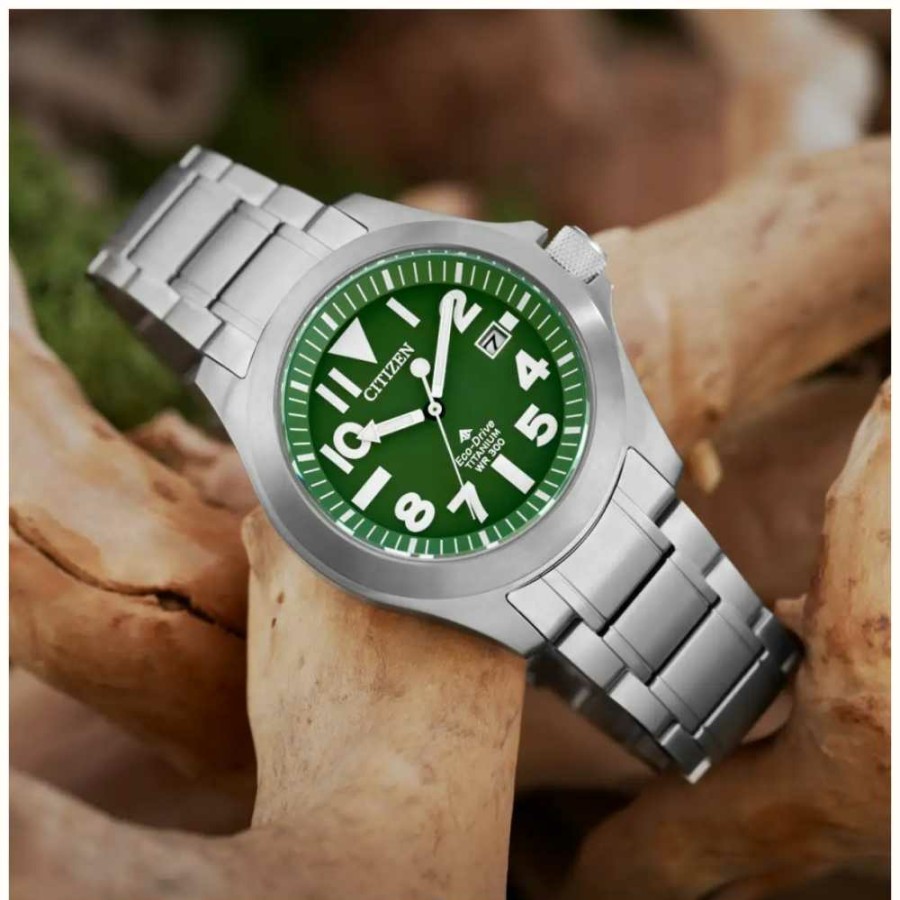 Men'S Citizen | Citizen Men'S Super Tough | Eco-Drive | Green Dial | Super Titanium Bracelet