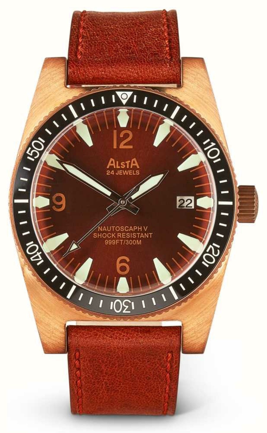 Men'S Alsta | Alsta Nautoscaph V Bronze Porcelana Automatic (300M) Red Dial / Red Leather