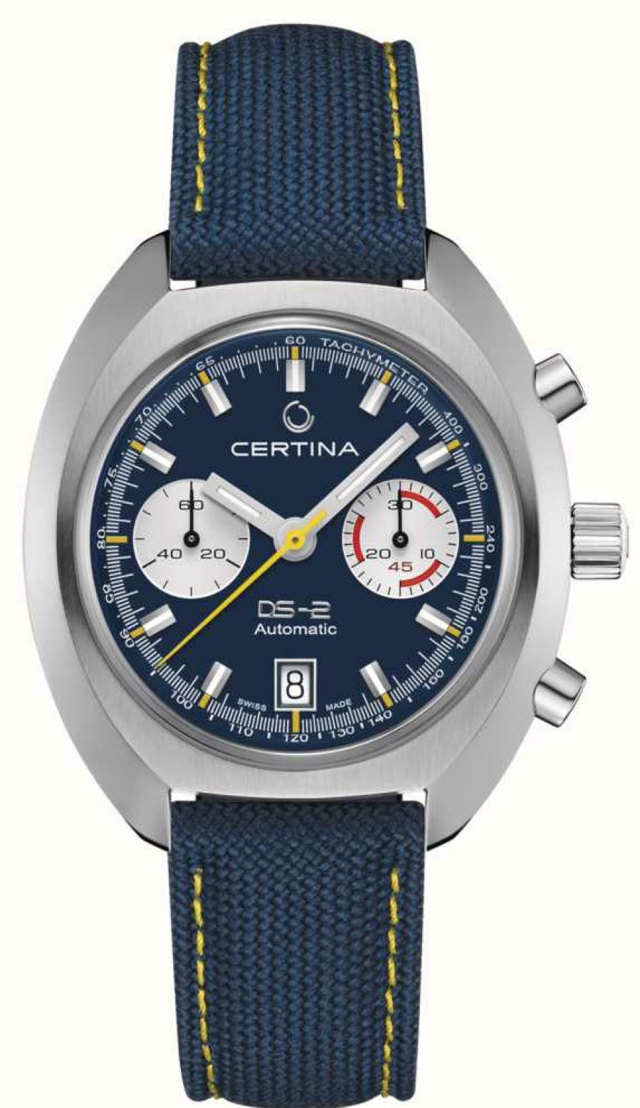 Men'S Certina | Certina Ds-2 Chronograph Automatic (43Mm) Blue Dial / Blue Fabric